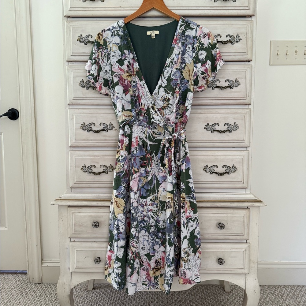 Vici Floral Midi Dress - Green and White